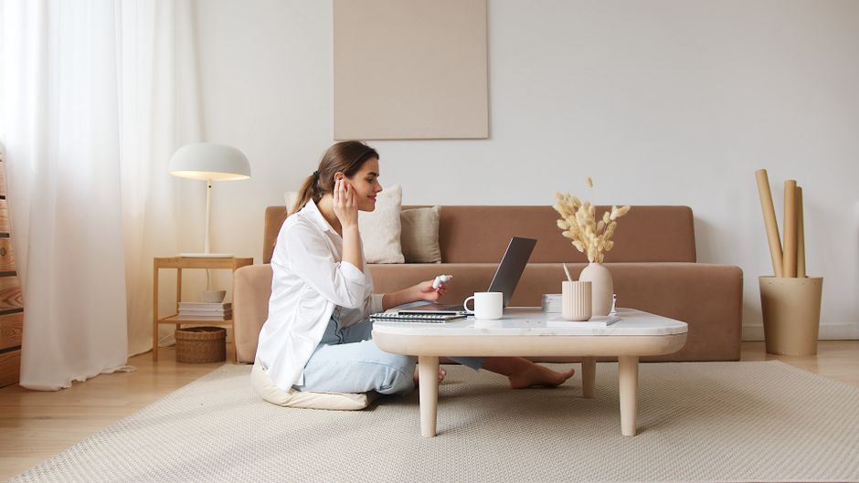 A woman on a video call at home