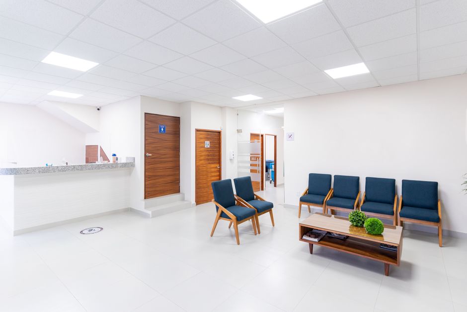 A bright clinic waiting room